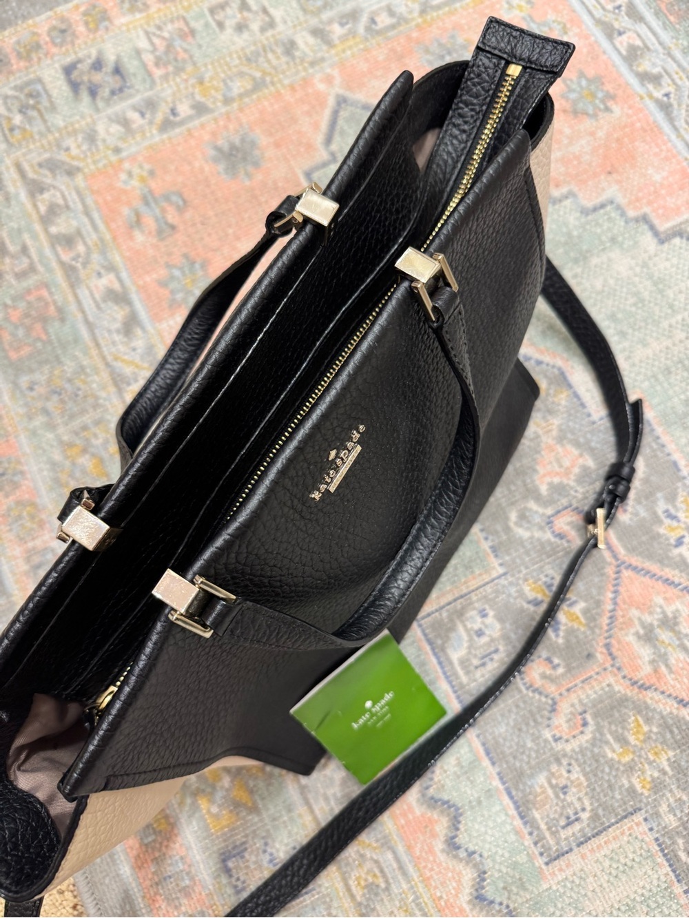 kate spade Black and Cream Pebbled Leather Tote - Picture 2 of 6